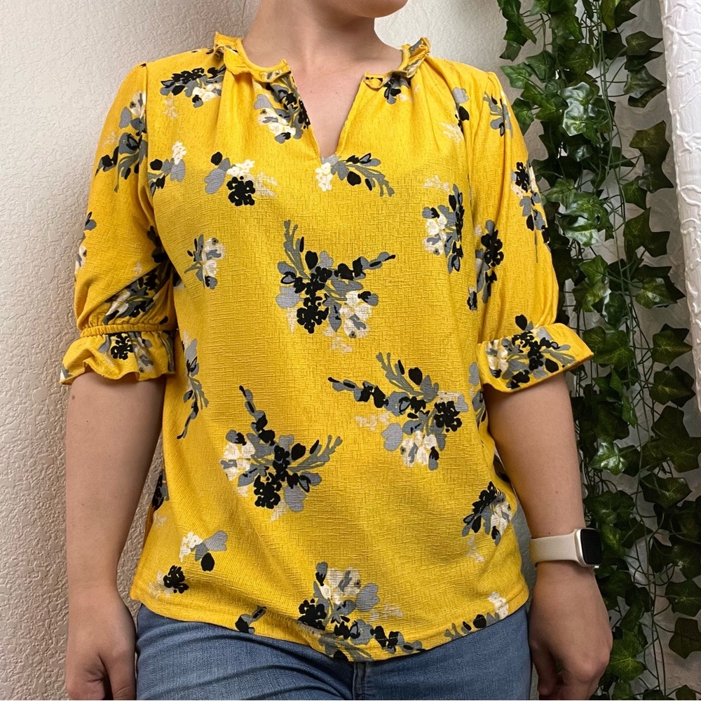 Yellow Floral Office Blouse